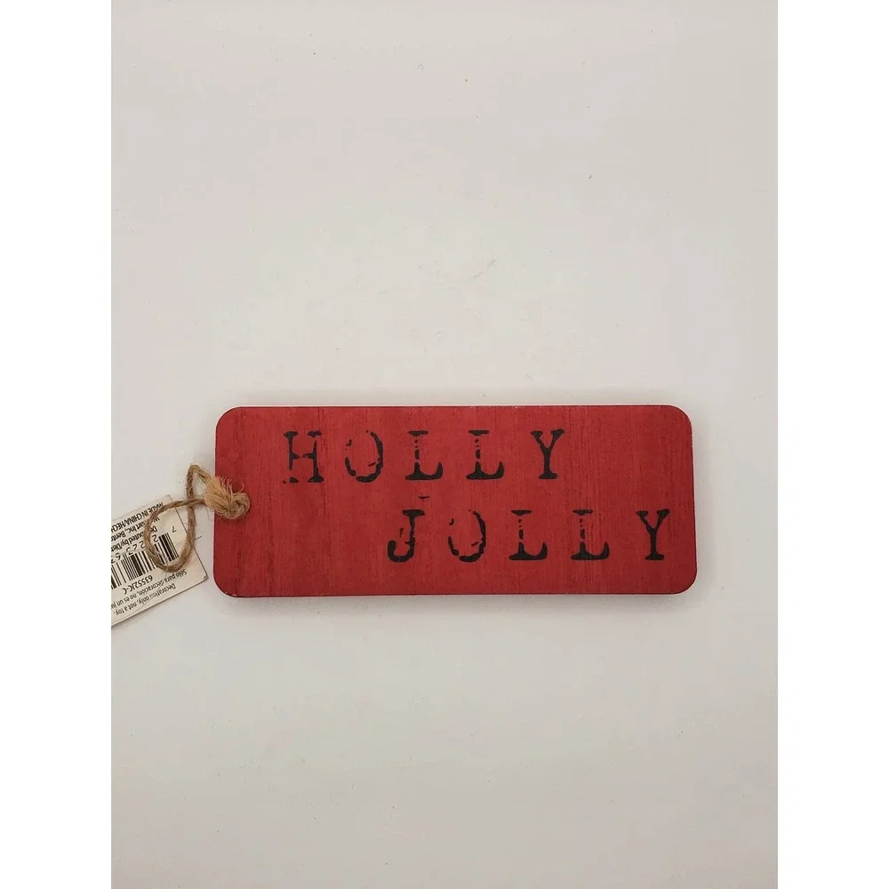 Holiday Time‎ Holly Jolly Red Wooden Christmas Hanging Sign Decor